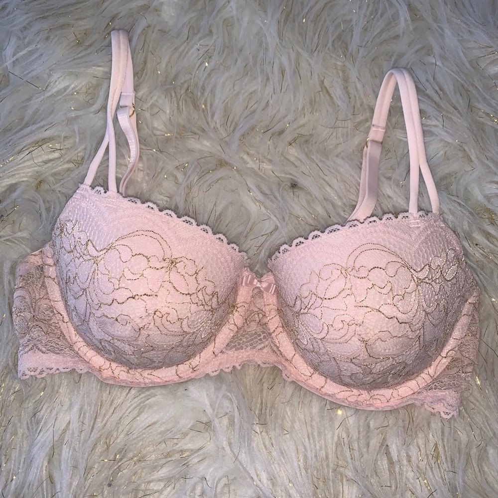 Pink and Gold Lace Bra